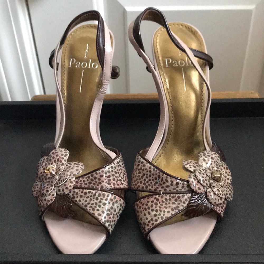 Linea Paola sling back floral sandals.